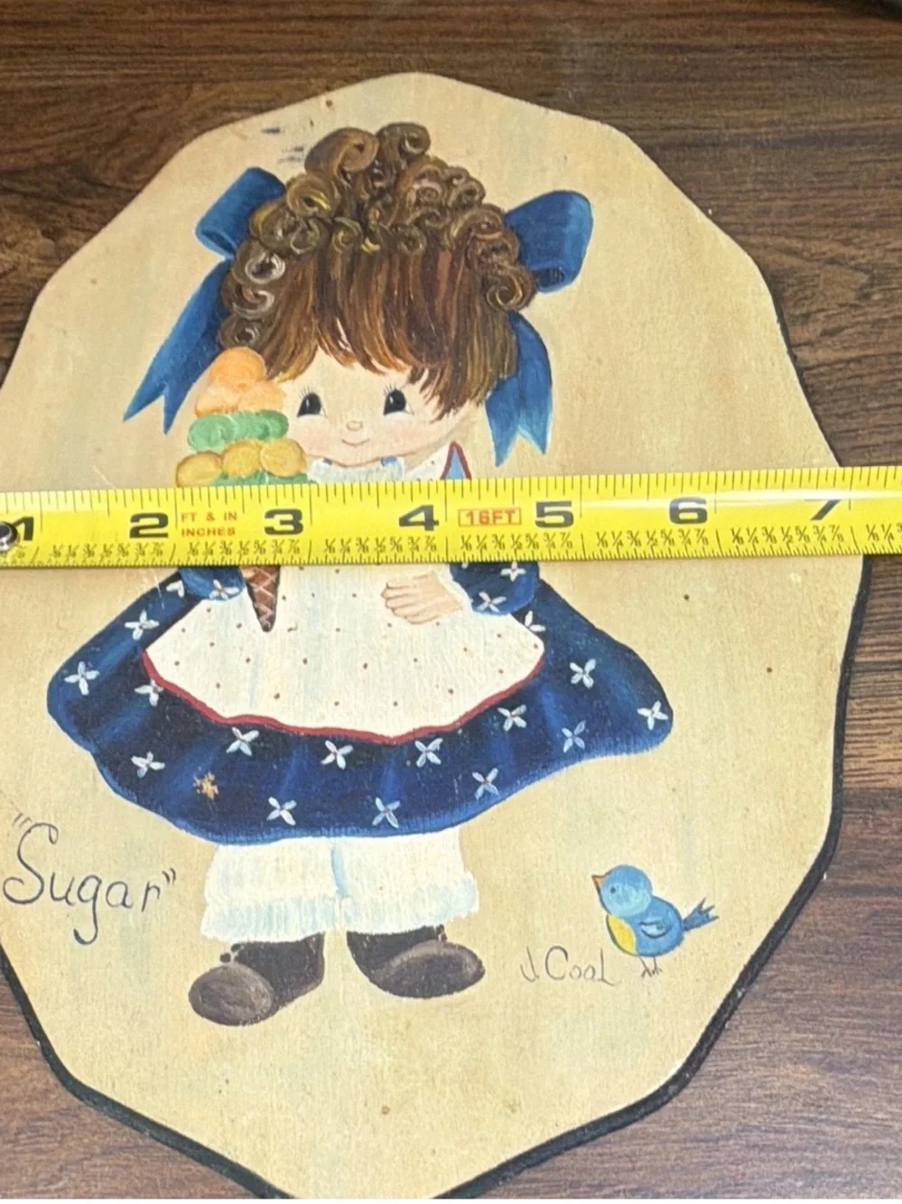 Vintage 70-‘80’s Hand-Painted Wood Plaque Set Big Eyes Kids Sugar & Spice 10x7